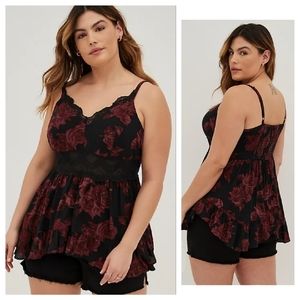 Torrid Black Floral Lace Babydoll Top